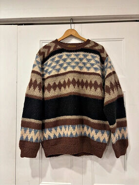 America Traditions Wool Geometric Crewneck Sweater Large Like New